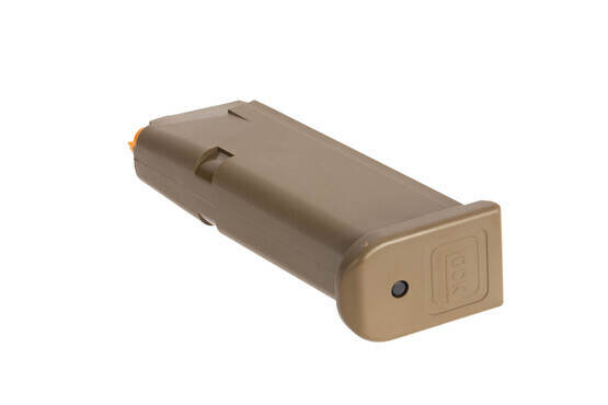 Glock standard capacity OEM 9mm Gen 5 G19 pistol magazine with flared base plate and FDE finish